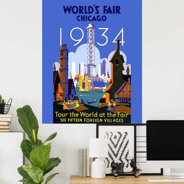 Vintage Art Deco Chicago 1934 Fair Poster (Escritório em casa)