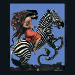 Vintage Art Deco Mulher A Andar Numa Poster Zebra<br><div class="desc">Esta é uma impressão digitalmente aprimorada de uma pintura de estilo Art Deco antiga de uma mulher andando sobre uma zebra pulando sobre um cobra. Você pode personalizar a cor de fundo.</div>