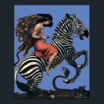 Vintage Art Deco Mulher A Andar Numa Poster Zebra<br><div class="desc">Esta é uma impressão digitalmente aprimorada de uma pintura de estilo Art Deco antiga de uma mulher andando sobre uma zebra pulando sobre um cobra. Você pode personalizar a cor de fundo.</div>