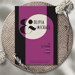 Vintage Art Deco Weding Black Magenta Convite