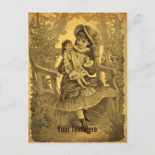 Vintage Art Girl Com Cartão Postal Personalizável  (Frente)