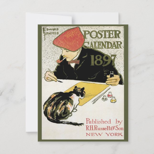 Vintage Art Nouveau, Artista Pintura com Pet Cat (Frente)