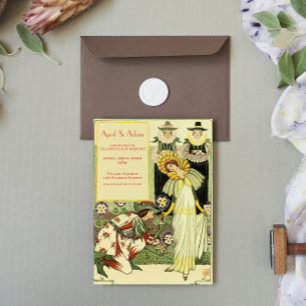 Vintage Art Nouveau Convite Floral Para Casamento