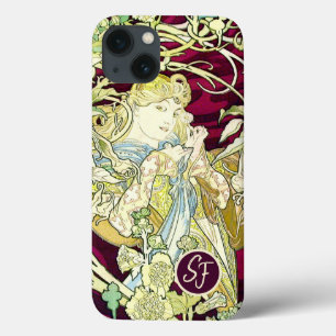 Vintage Art Nouveau Mulher Com Daisy Monogrammed