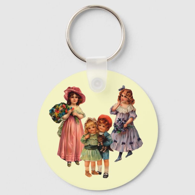 Vintage Art Victorian Children Chaveiro (Frente)