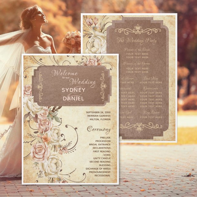 Vintage Autumn Rosa Weding Program (Criador carregado)