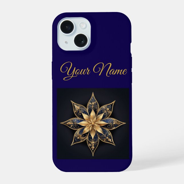 Vintage Azul Marinho e Dourado iPhone 15 Slim  (Verso)
