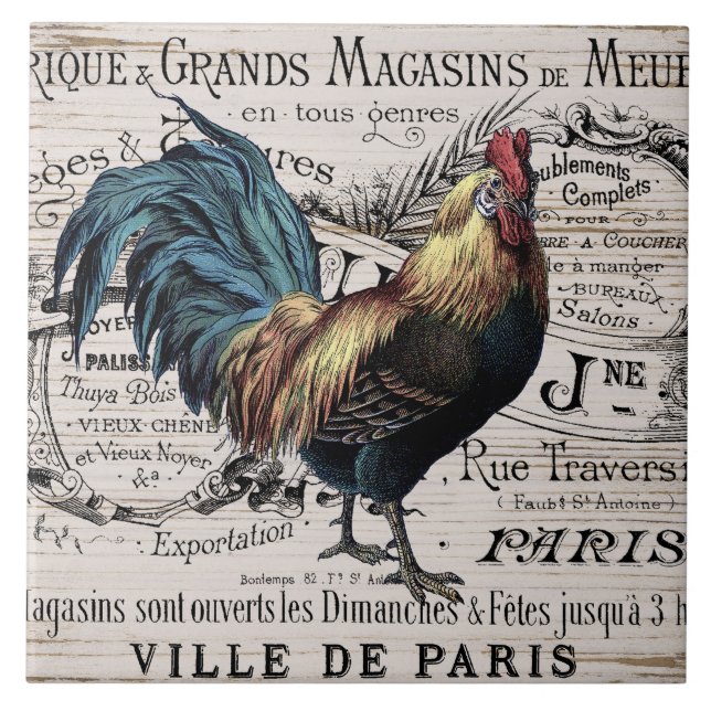 Vintage azulejo do galo de galeria de Paris (Frente)