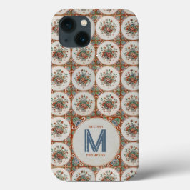 Vintage Azulejos Florais Terracotta Monograma