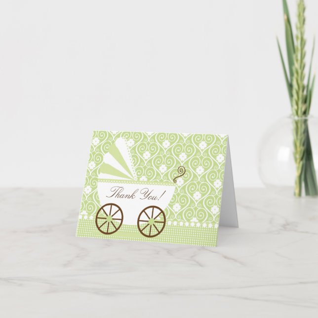 Vintage Baby Carruagem Obrigado Cartão Nota (Frente)
