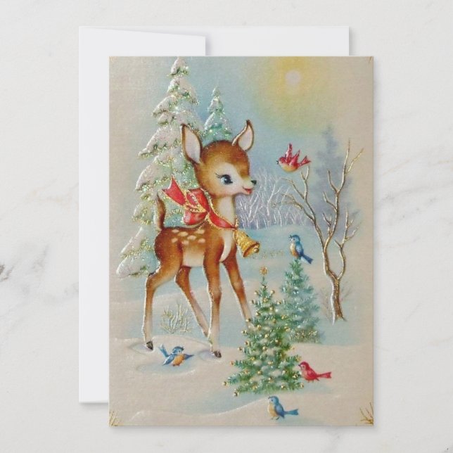 Vintage Baby Christmas Deer Holiday Flat Card (Frente)