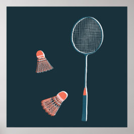 Vintage Badminton Impressão - Racquet e Birdies Ar