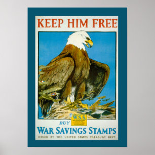 Vintage Bald Eagle Savings Bonds Guerra Poster