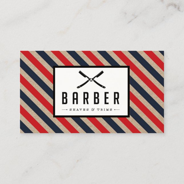 Vintage Barber Stripe Cartão de visita (Verso)