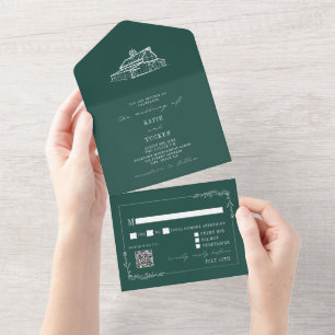 Vintage Barn Rustic Emerald QR RSVP Casamento de F