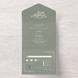 Vintage Barn Sage Green QR RSVP Fazenda Casamento