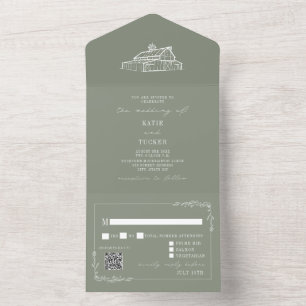 Vintage Barn Sage Green QR RSVP Fazenda Casamento