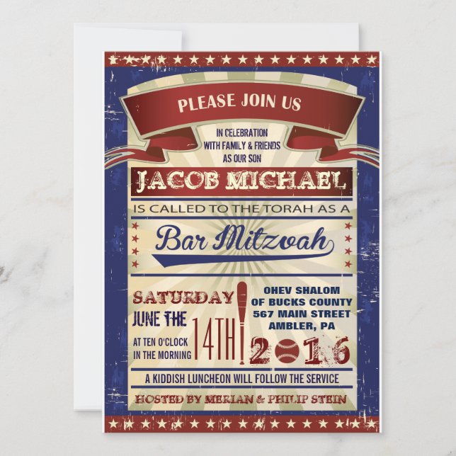 VINTAGE BASEBALL Bar Mitzvah Convite (Frente)
