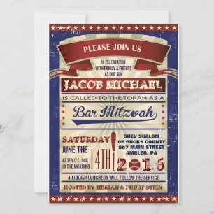 VINTAGE BASEBALL Bar Mitzvah Convite