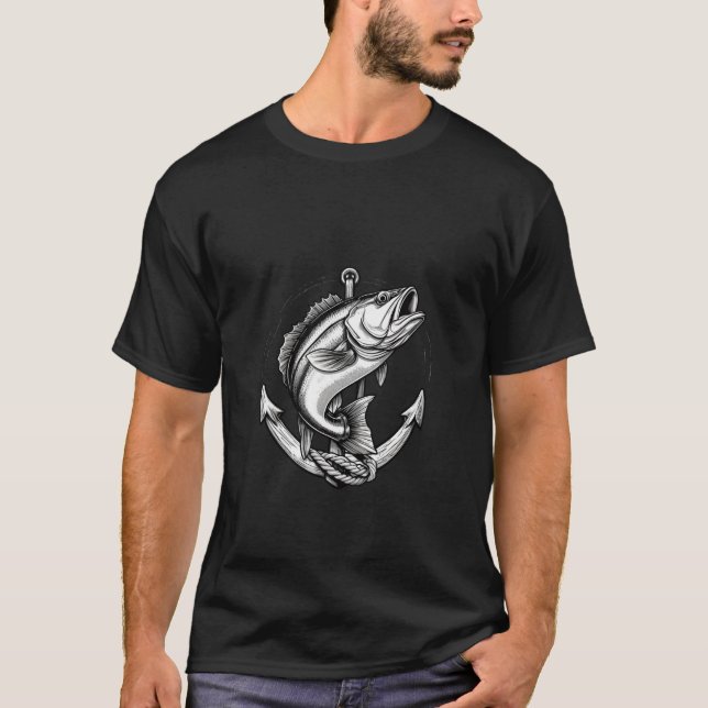  Vintage Bass & Anchor Fishing T-Shirt (Frente)