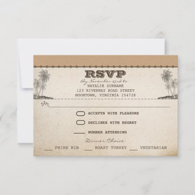 vintage Beach palms - cartões rsvp únicos de casam (Frente)