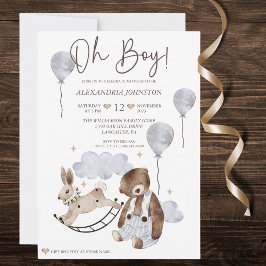 Vintage Bear Baby Boy Convite para Chá