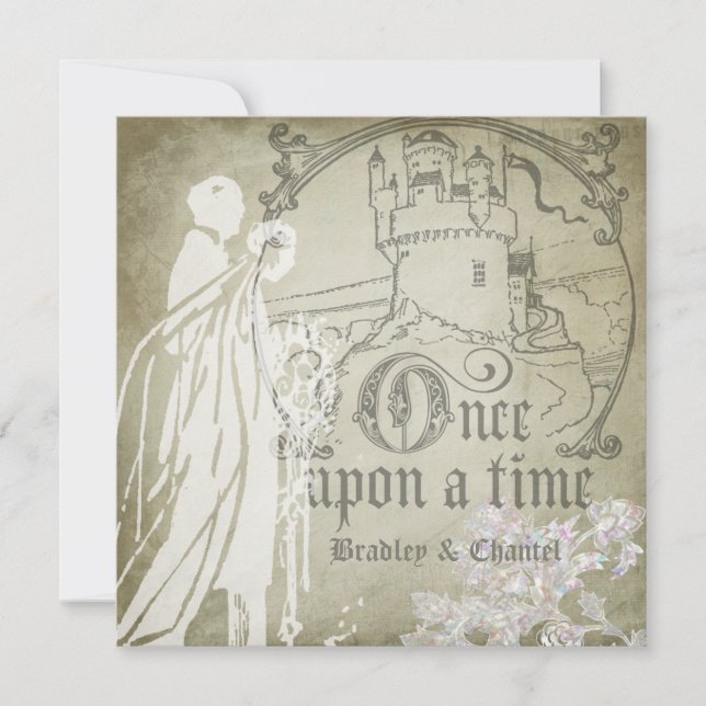 Vintage Bege Era Uma Vez Convite (Frente)