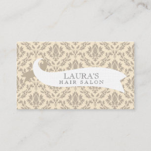 Vintage Beige Damask Hair Cartões de visitas