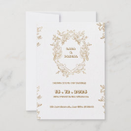Vintage Beige e Dourado Convite para Casamento de 