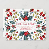 Vintage Berry Holly Holiday Convite