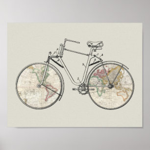 Vintage Bicycle Patart World Map Impressão