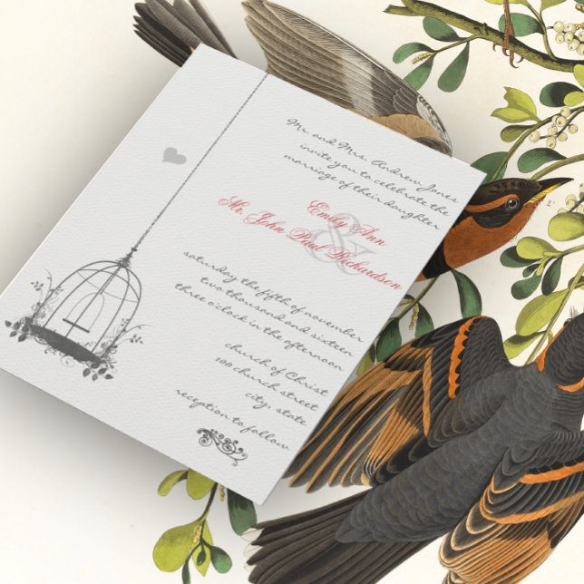 Vintage Bird Cage Pink Acentua Convites de Casamen (Criador carregado)