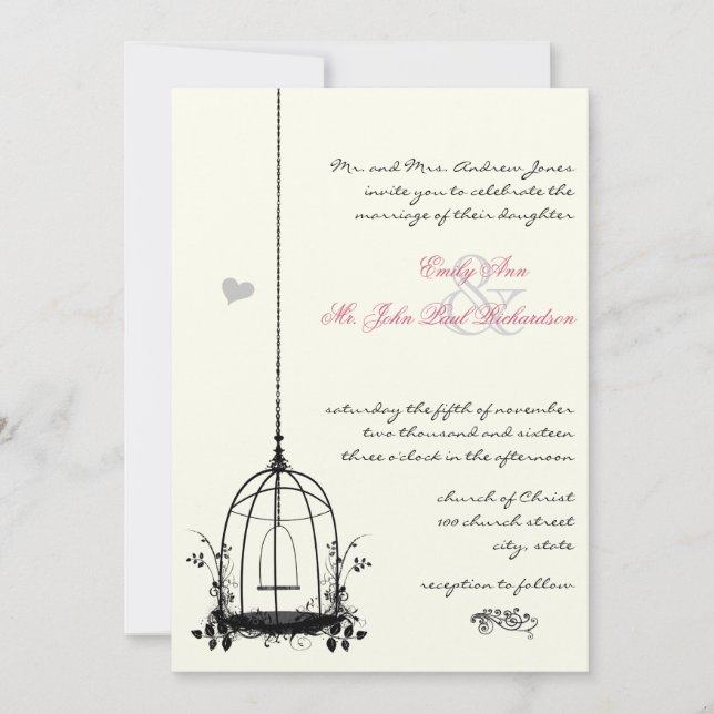 Vintage Bird Cage Red Acentua Convites de Casament (Frente)