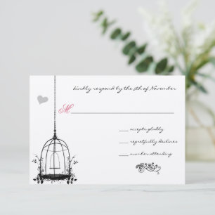 Vintage Bird Cage Red Acentua Convites de Casament