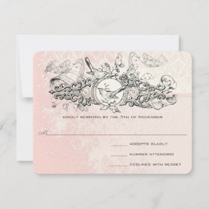 Vintage Bird Pink Musical Scroll Wedll RSVP