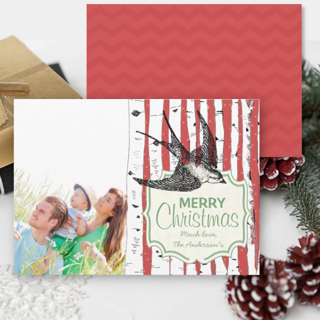 Vintage Bird Tree Cartão de Natal (Criador carregado)