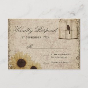 Vintage Birdcage Rustic Sunflower RSVP