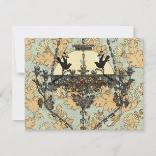 Vintage Birds Damask Chandelier Wedding RSVP