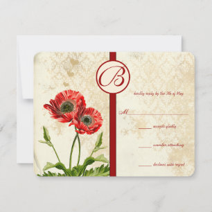Vintage Birds Damask Poppy Wedding RSVP