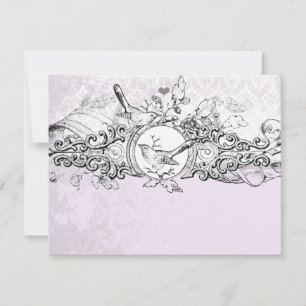 Vintage Birds Lavanda Musical Scroll Wedding RSVP