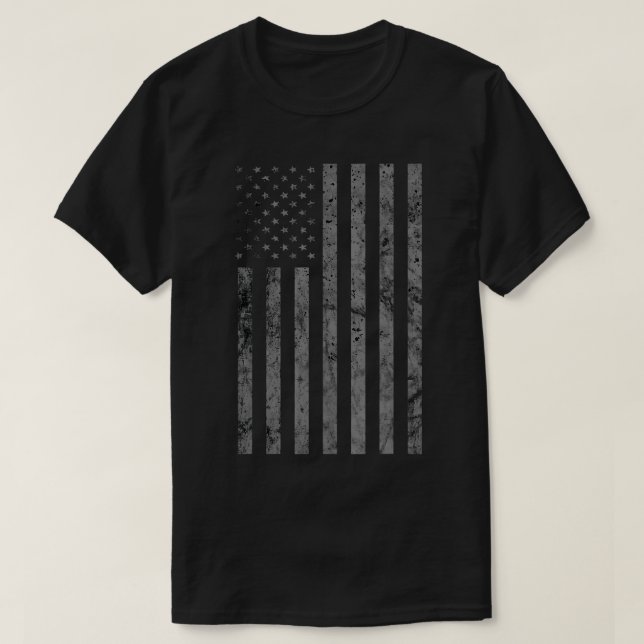 Vintage Black American Flag T-Shirt (Frente do Design)