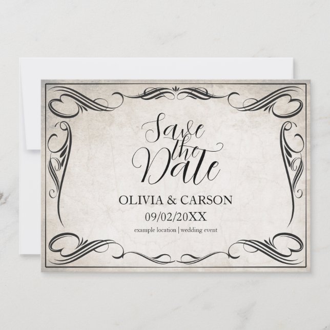 Vintage Black Art Deco Casamento Salve a Data (Frente)
