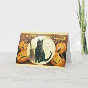 Vintage Black Cat Halloween - Cartão de Saudação