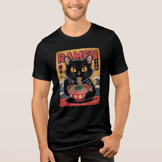 Vintage Black Cat Ramen T-Shirt (Frente)