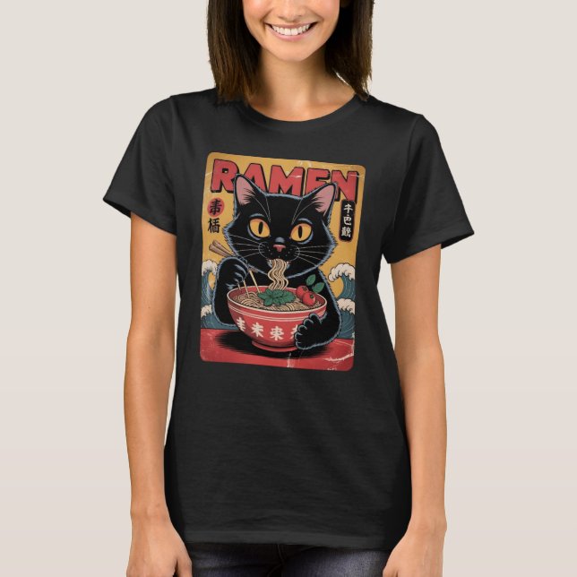 Vintage Black Cat Ramen T-Shirt (Frente)