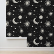 Vintage Black Chalkboard Night Sky Stars & Moons