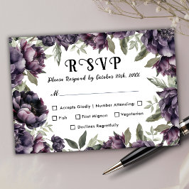 Vintage Black Dark Peony Wedk RSVP