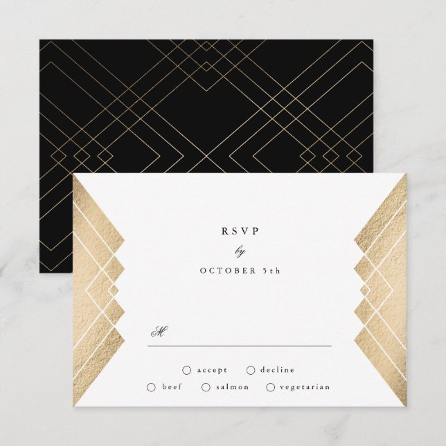 Vintage Black Gatsby Weding RSVP (Frente/Verso)