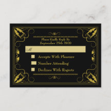 Vintage Black Gilded Age Wedding RSVP