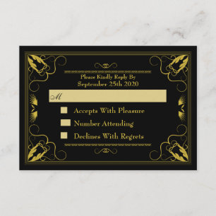 Vintage Black Gilded Age Wedding RSVP